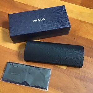 Prada Glasses Case & Box and Eyeglass Cleaning Cloth New Unused
